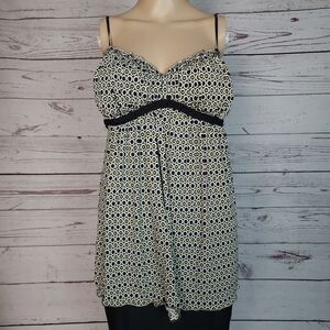 Max Studio Y2K Geo Print Empire Waist Ruffle Cami Top - Large (Estimated)